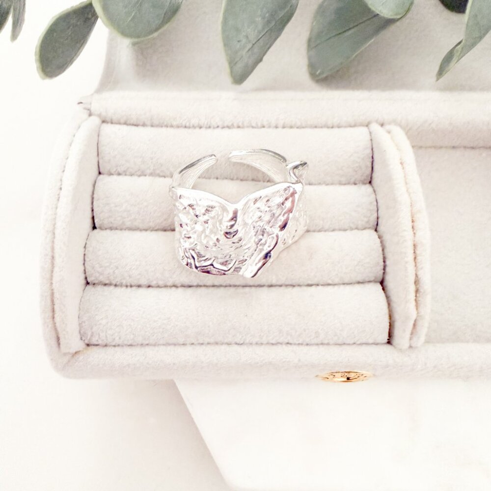 925 Sterling Silver Chunky Ring Irregular Geometric Ring Textured Statement Ring - Picture 7 of 11